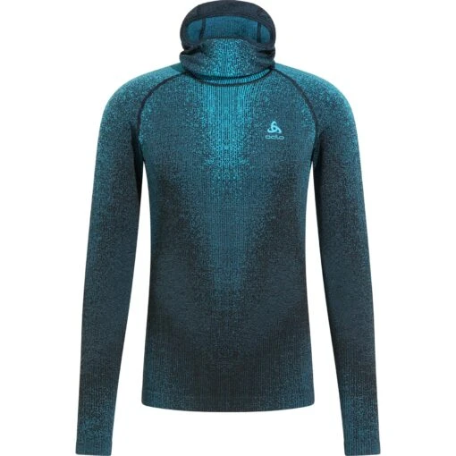Odlo Blackcomb Long-Sleeve Base Layer Top With Face Mask Men - Saxony Blue -Comfortable Sportswear odlo mens blackcomb eco base layer with face mask saxony blue 1 1568962