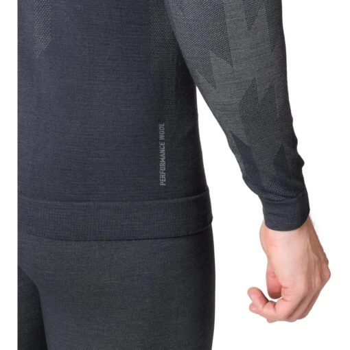 Odlo Kinship Performance Wool Warm Long-Sleeve Base Layer With Face Mask Men - India Ink Melange -Comfortable Sportswear odlo mens kinship performance wool warm base layer with face mask india ink melange 3 1504564