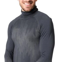 Odlo Kinship Performance Wool Warm Long-Sleeve Base Layer With Face Mask Men - India Ink Melange -Comfortable Sportswear odlo mens kinship performance wool warm base layer with face mask india ink melange 4 1504565