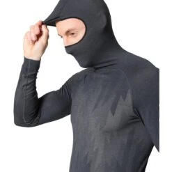 Odlo Kinship Performance Wool Warm Long-Sleeve Base Layer With Face Mask Men - India Ink Melange -Comfortable Sportswear odlo mens kinship performance wool warm base layer with face mask india ink melange 5 1504566