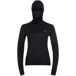 Odlo Active Warm Long-Sleeve Base Layer Top With Facemask Women - Black -Comfortable Sportswear odlo womens active warm eco base layer top with facemask 159141 15000 black 3 1002393