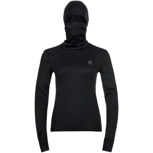 Odlo Active Warm Long-Sleeve Base Layer Top With Facemask Women - Black -Comfortable Sportswear odlo womens active warm eco base layer top with facemask 159141 15000 black 3 1002393