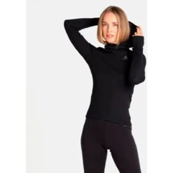 Odlo Active Warm Long-Sleeve Base Layer Top With Facemask Women - Black -Comfortable Sportswear odlo womens active warm eco base layer top with facemask 159141 15000 black 5 1002395