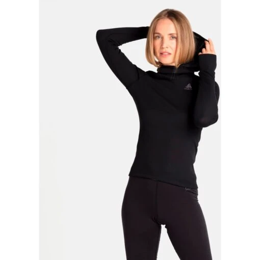 Odlo Active Warm Long-Sleeve Base Layer Top With Facemask Women - Black -Comfortable Sportswear odlo womens active warm eco base layer top with facemask 159141 15000 black 5 1002395